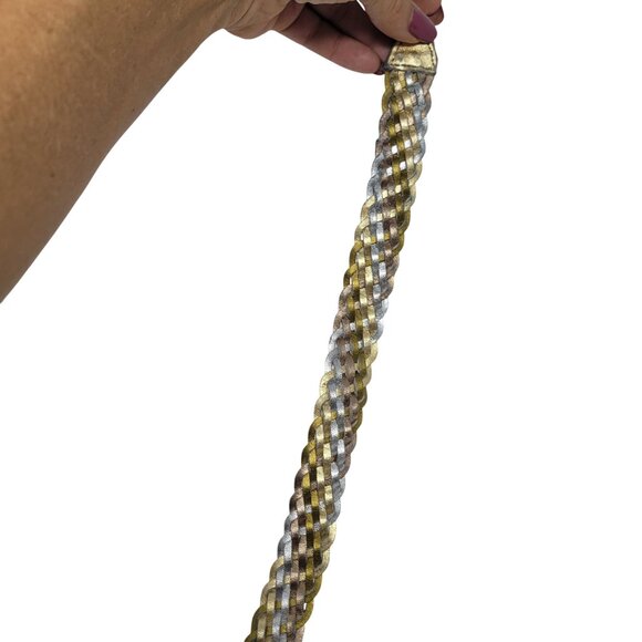 Vtg Metallic Gold Silver Platinum Braided Leather Belt Sz XL Western‎ Glam Disco main image 9